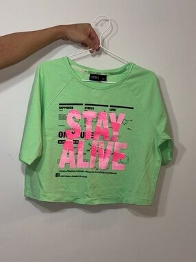 ONLY Neon Green 'Stay Alive' Graphic Tee